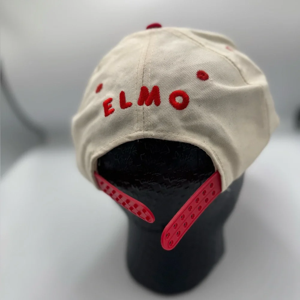 Vintage Elmo Hat Cap Snap Back White Red Sesame Street Cartoons Mens